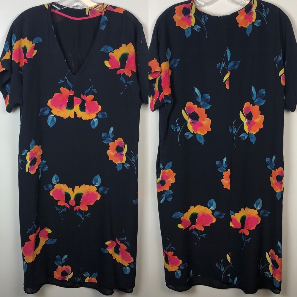 ECRU fully lined vibrant floral dress - Picture 1 of 8